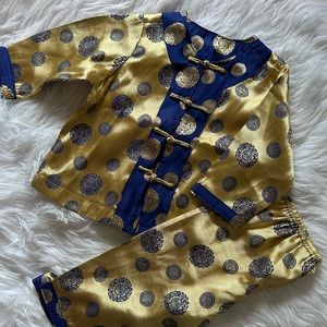 Boys 2 Piece Chinese Outfit - Size 2-3T - Blue/Gold